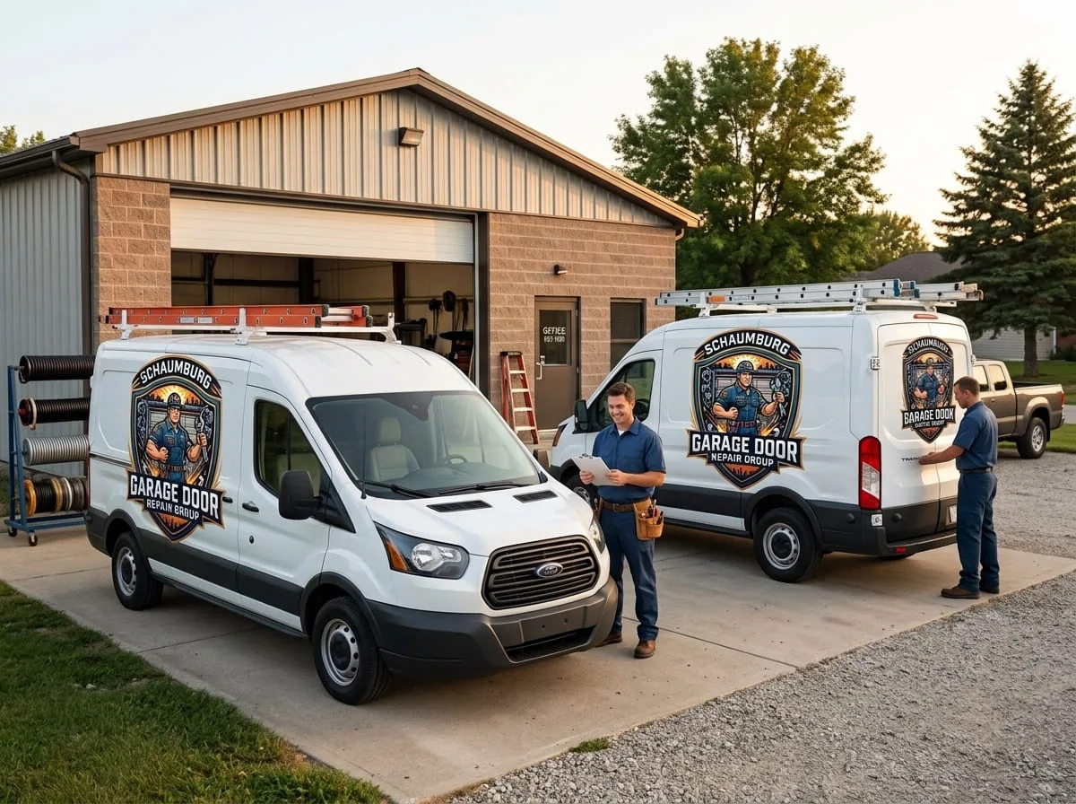Garage door opener being serviced at a Hoffman Estates home
