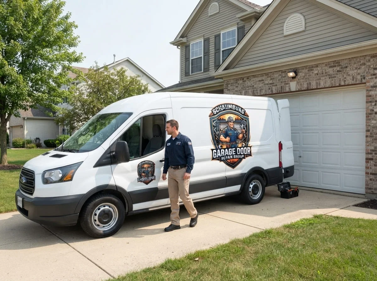 Garage Door Repair - Elk Grove Village, IL Technician repairing a residential garage door in Elk Grove Village, Illinois